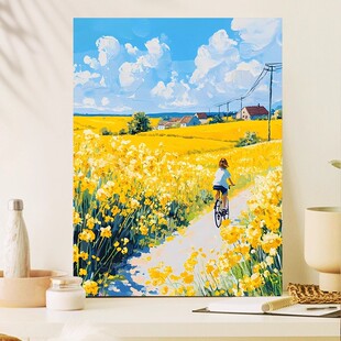 成品油画风装饰画喷印花海田园复古小众高级感风景卧室客厅摆挂画