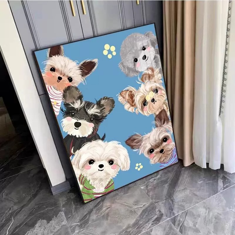 治愈系可爱小狗装饰画卡通温馨治愈氛围感简约儿童卧室客厅摆挂画