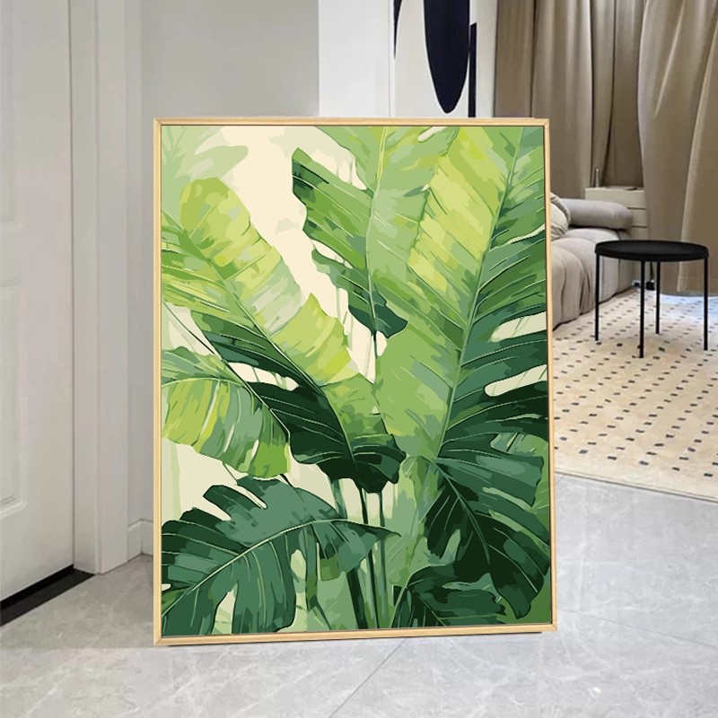 小清新绿植装饰画成品仿油画绿色简约卧室客厅餐厅玄关斗柜摆挂画图片