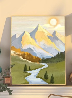 富贵金山装饰画成品仿油画风景唯美治愈山水小清新卧室客厅摆挂画