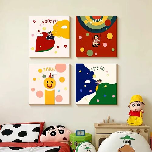 卡通方形装饰画小众艺术趣味创意多巴胺氛围感儿童卧室客厅摆挂画