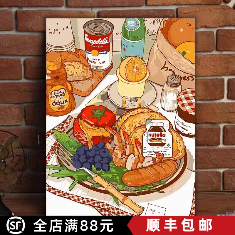 美式餐厅装饰画漫画风网红食物高颜值饭店挂墙卡通小众成品挂摆画