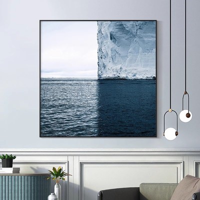 大海冰山装饰画方形摄影质感小众艺术高级风景现代卧室客厅摆挂画