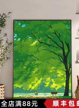 治愈系森林绿色成品装饰画仿油画风景唯美清新绿植卧室客厅摆挂画