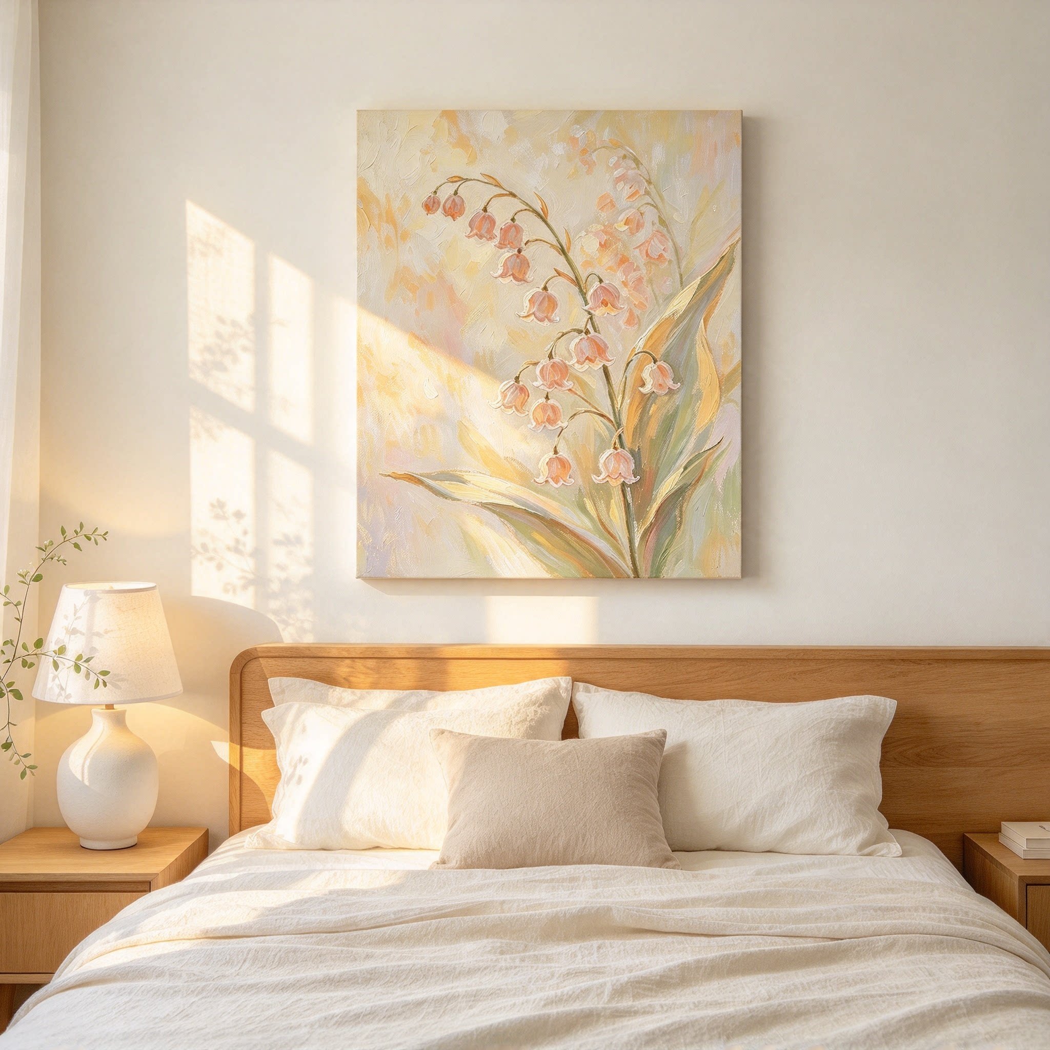 奶油风清新鲜花卉装饰画仿油画风景唯美小众高级感卧室客厅摆挂画