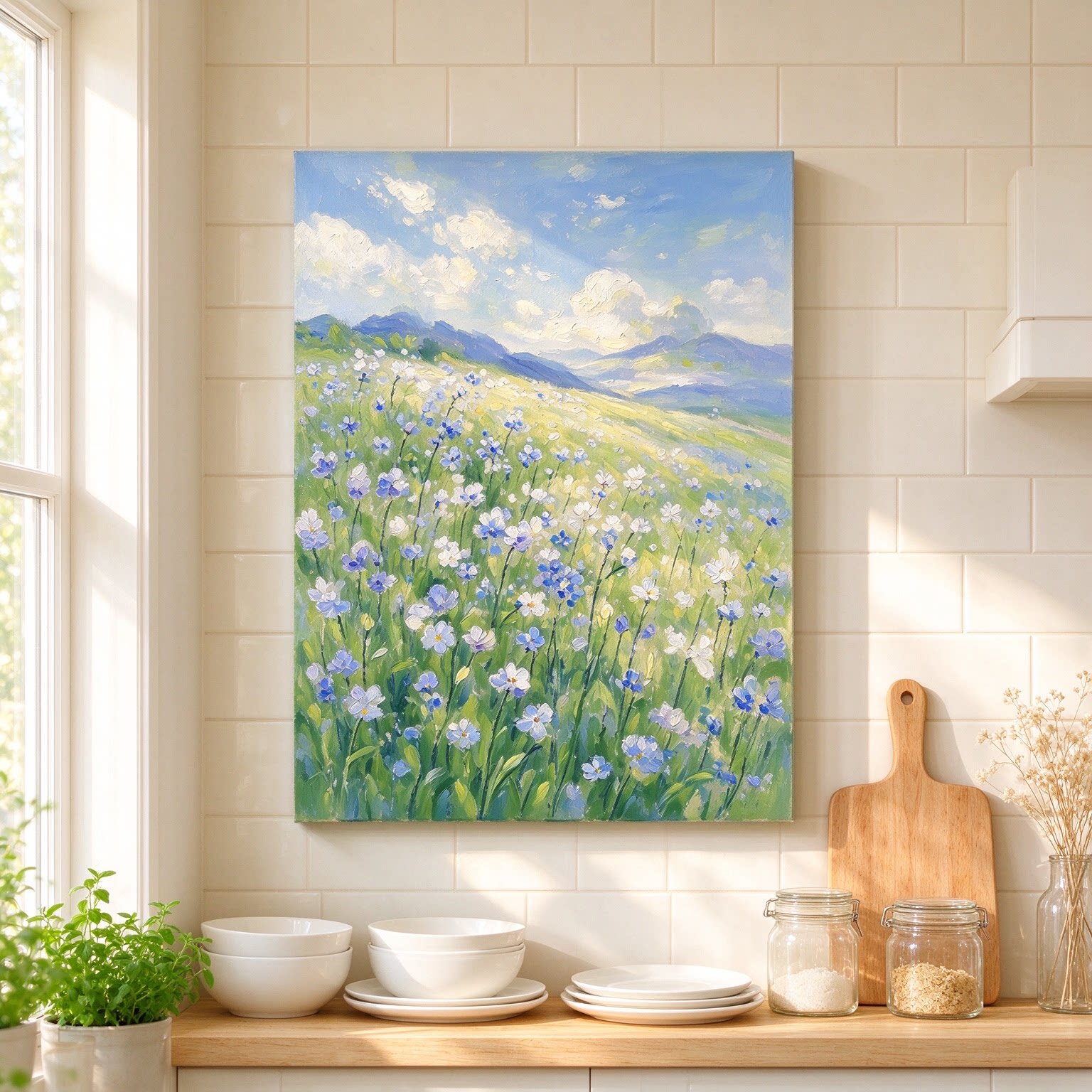 奶油风景装饰画田园花海简约治愈仿油画唯美高级感卧室客厅摆挂画