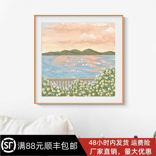 小雏菊方形装饰画成品仿油画风景花卉复古简约高级感卧室客厅挂画
