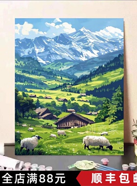 阿勒泰风景田园装饰画仿油画成品大自然清新治愈系卧室客厅摆挂画