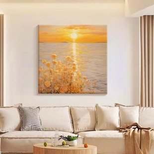 莫奈名画风景海上日花卉方形装 饰画成品仿油画高级卧室客厅摆挂画