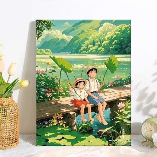 宫崎骏的夏天装饰画动漫人物唯美治愈清新风景卧室客厅成品摆挂画