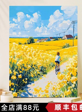 成品油画风装饰画喷印花海田园复古小众高级感风景卧室客厅摆挂画