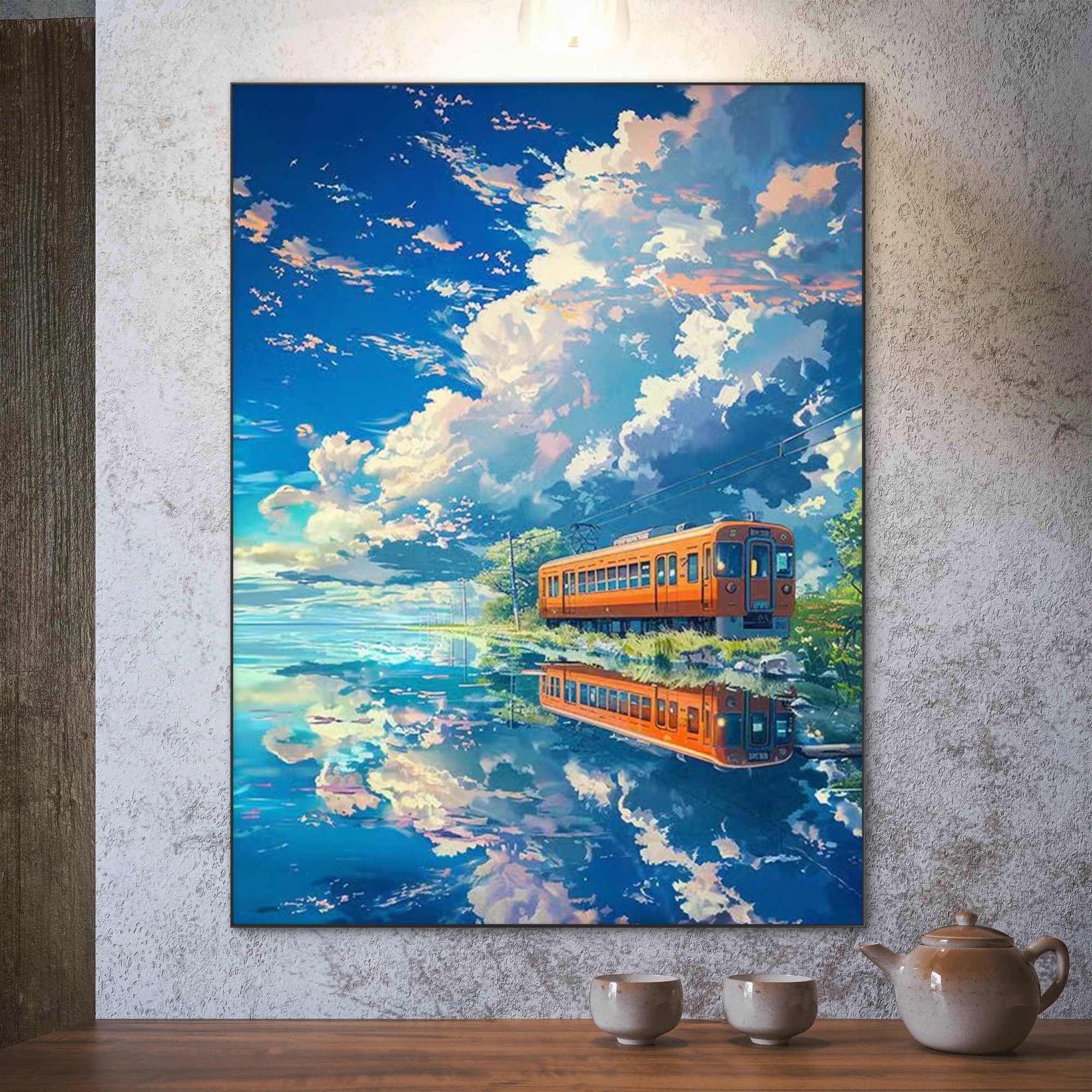 宫崎骏夏天装饰画海边公路仿油画风景成品卡通小清新卧室客厅挂画