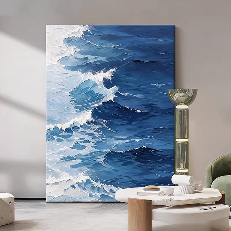 海浪波涛意式极简装饰画仿油画小众高级感艺术玄关卧室客厅摆挂画