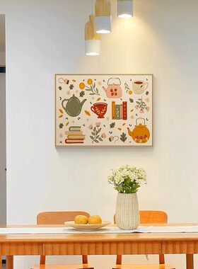原木奶油风横版装饰画卡通趣味小众日系温馨氛围感餐厅厨房摆挂画