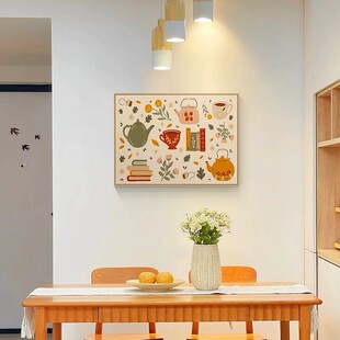 原木奶油风横版装饰画卡通趣味小众日系温馨氛围感餐厅厨房摆挂画