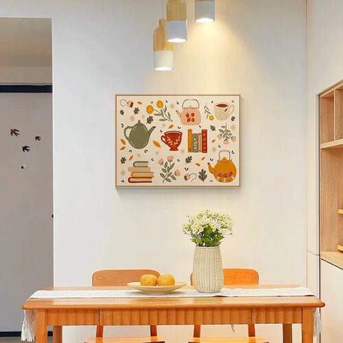原木奶油风横版装饰画卡通趣味小众日系温馨氛围感餐厅厨房摆挂画