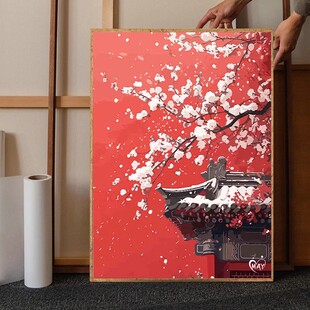 故宫雪景装饰画成品仿油画风景唯美治愈清新高级感卧室客厅摆挂画