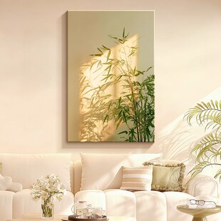 原木奶油风光影竹子装饰画高级感小清新绿植唯美卧室客厅玄关挂画