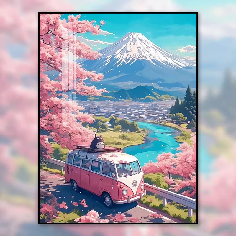 龙猫装饰画宫崎骏仿油画风景成品粉色系唯美儿童房卧室客厅摆挂画图片