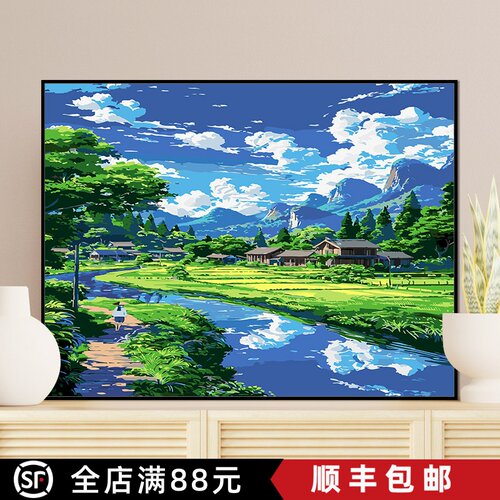 宫崎骏的夏天横版装饰画成品仿油画风景小清新治愈卧室客厅摆挂画