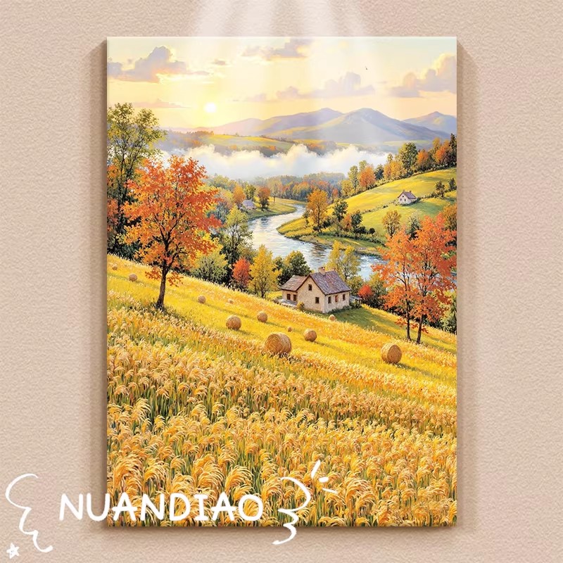 奶油风大丰田园装饰画成品仿油画风景唯美治愈温馨卧室客厅摆挂画
