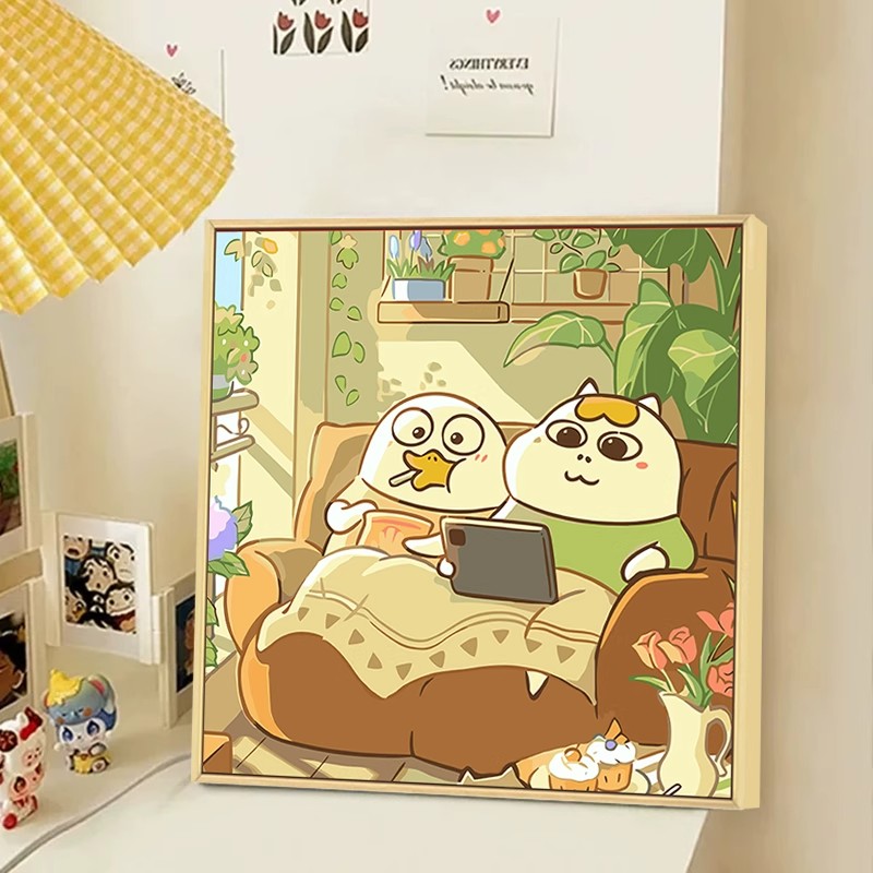小刘鸭鼻孔瞄卡通装饰画成品仿油画情侣温馨表情包卧室房间摆挂画