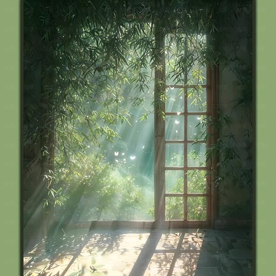 光影竹子新中式装饰画成品仿油画水墨风景唯美高级卧室客厅摆挂画