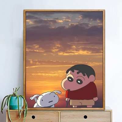 成品蜡笔小新装饰画卡通人物治愈系动漫童年横版卧室儿童房摆挂画