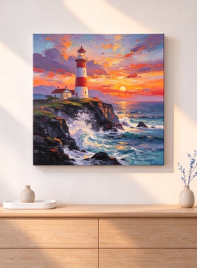大海浪风景装饰画仿油画方形唯美创意海盗船高级感卧室客厅摆挂画