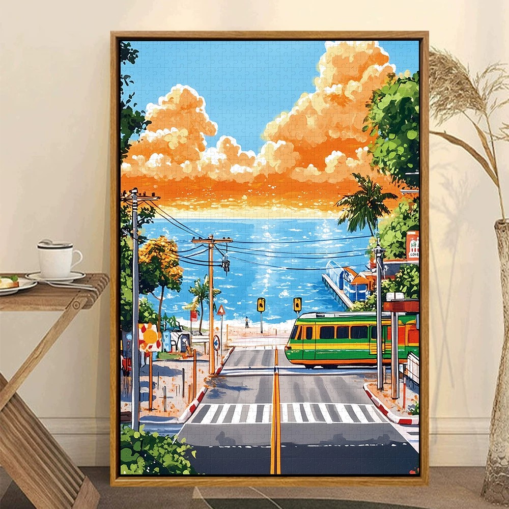 橘子海岸卡通装饰画仿油画创意小众艺术趣味氛围感卧室客厅摆挂画