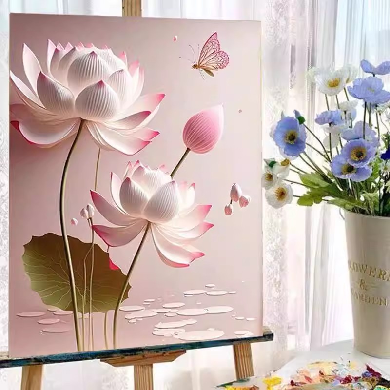 植物荷花卉装饰画成品仿油画风景小众高级卧室餐厅客厅玄关摆挂画图片