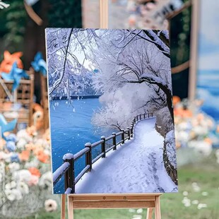 冬日雪景装饰画成品仿油画风景唯美治愈系高级梦幻卧室客厅摆挂画