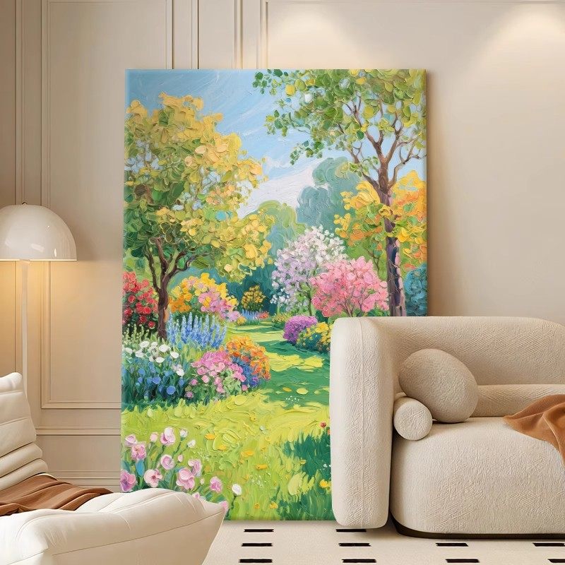 莫奈花园装饰画奶油风成品仿油画风景唯美花卉高级卧室客厅摆挂画