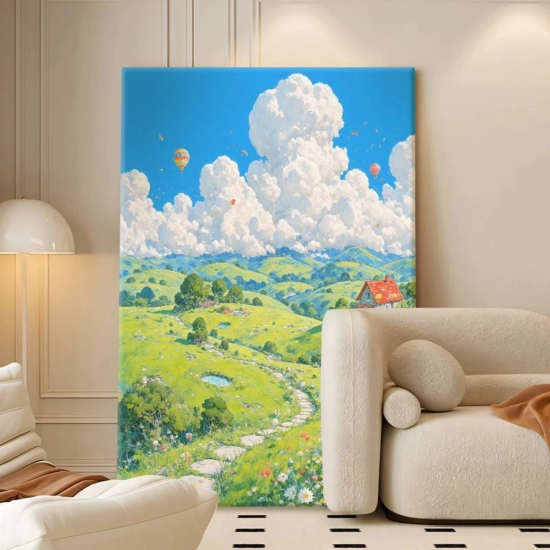 宫崎骏奶油风装饰画仿油画风景小清新唯美治愈氛围卧室客厅摆挂画
