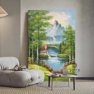 高山流水生财入户旺运装 饰画成品仿油画风景小清新玄关客厅摆挂画