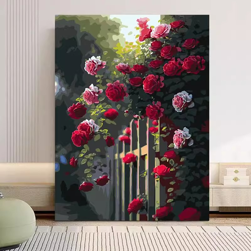蔷薇花开成品装饰画花卉仿油画风景唯美治愈小众高级卧室客厅挂画图片