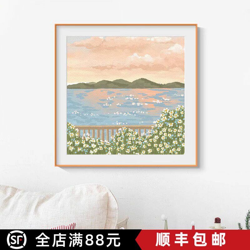 小雏菊方形装饰画成品仿油画风景花卉复古简约高级感卧室客厅挂画