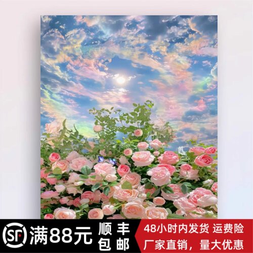 油画风客厅装饰画山茶花卉田园北欧复古艺术小众治愈系唯美成品画