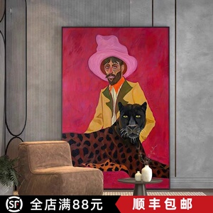 美式人物牛仔装饰画仿油画人物复古典抽象小众艺术卧室客厅摆挂画