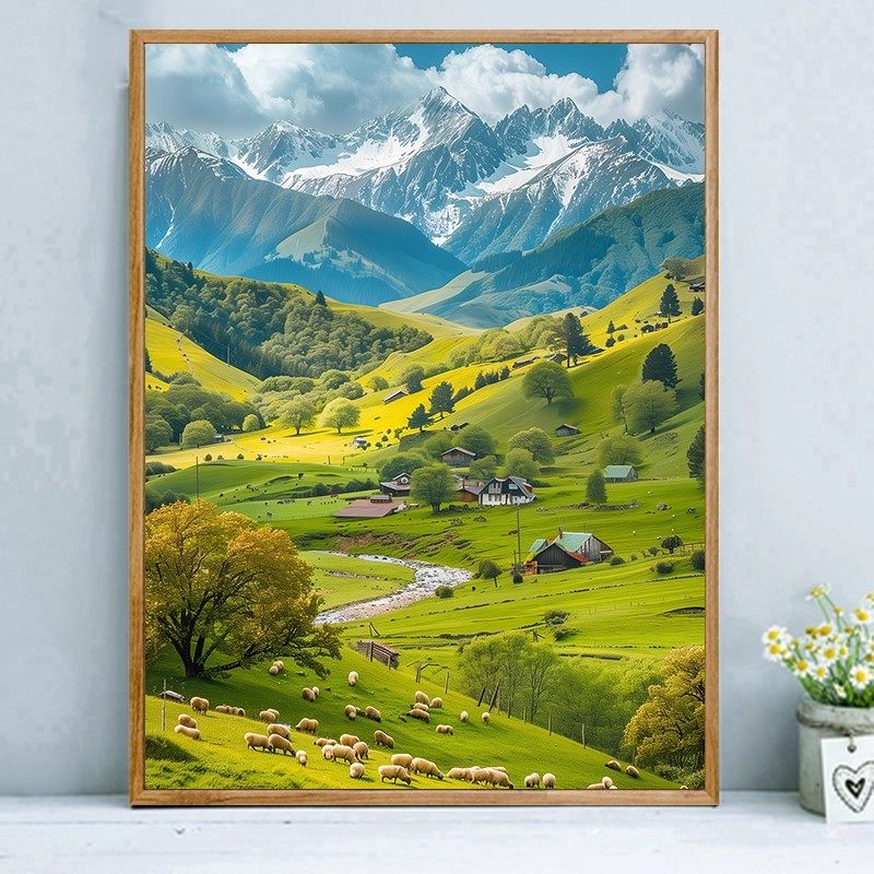 我的阿勒泰装饰画山水田园成品仿油画风景治愈清晰卧室客厅摆挂画