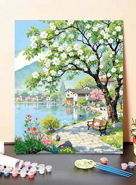 春景治愈田园装饰画仿油画风景成品唯美清新氛围感卧室客厅摆挂画