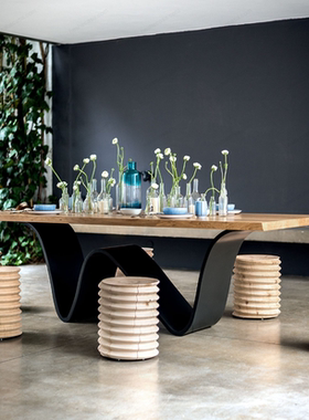 新品意式极简实木餐桌北美黑胡桃方形书桌Riva1920铁艺桌脚茶桌办