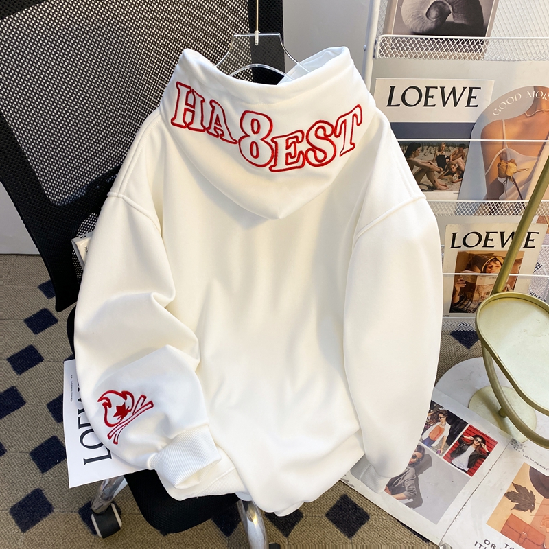 美式高街vibe风刺绣连帽卫衣男