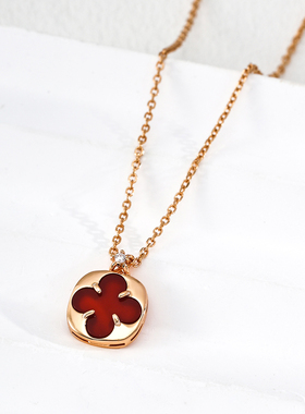 气质项链红色白色青色玛瑙母贝锆石项链女轻奢高级感锁骨链饰品