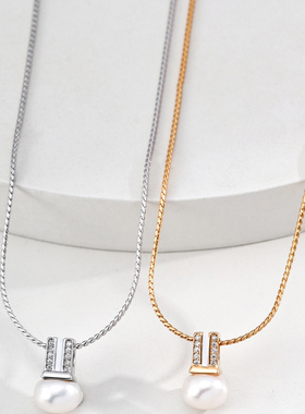 天然珍珠锆石吊坠银项链女