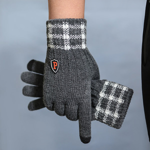 男士冬季手套加绒加厚保暖可触摸手机手套户外骑行防寒针织手套