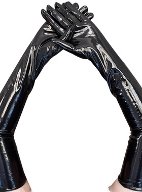 漆皮长手套女黑色过肘cosplay贴身性感紧贴型亮皮朋克风演出表演
