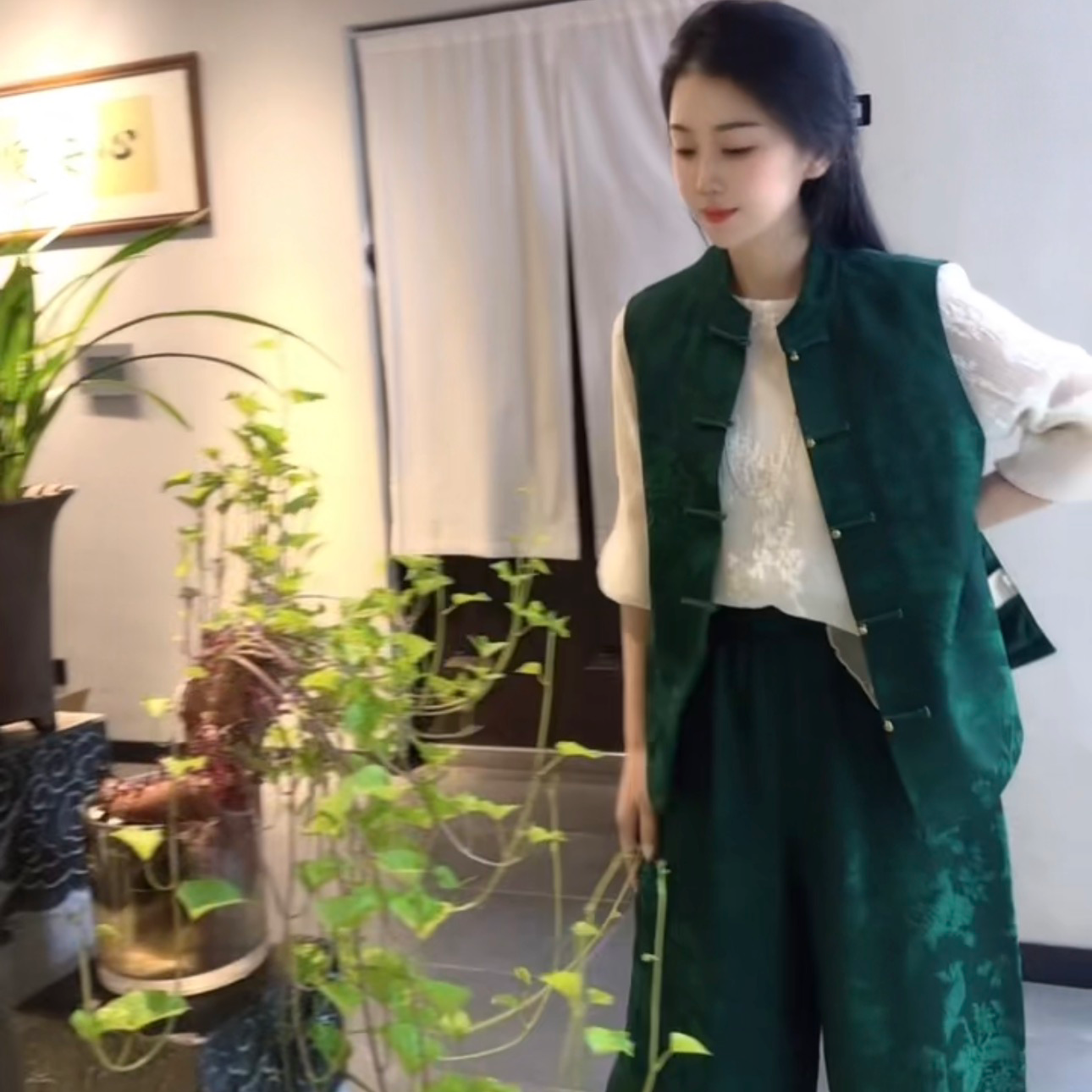 绿中庸 芳华设计新中式复古提花马甲国风百搭款FH-B0163