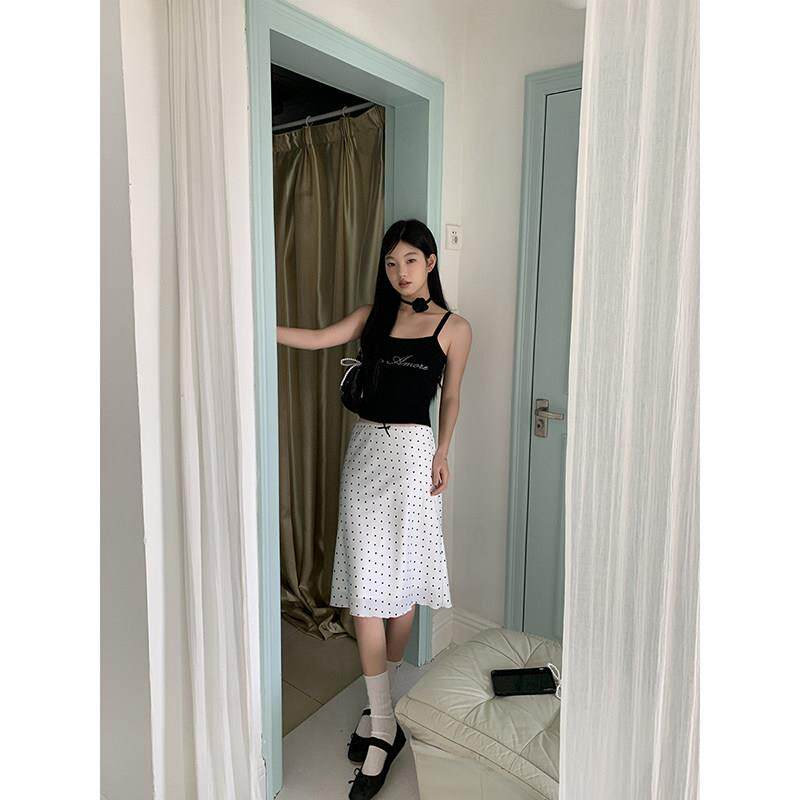 红人馆a字半身裙女2025新款夏季白色波点高腰气质法式小众裙子女