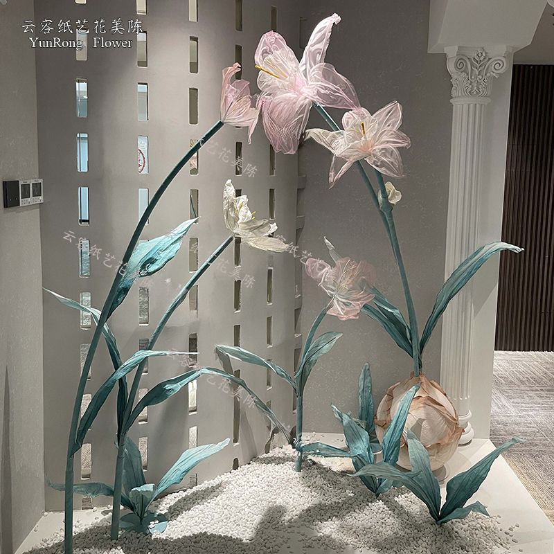 橱窗美陈大型纸花商场布景